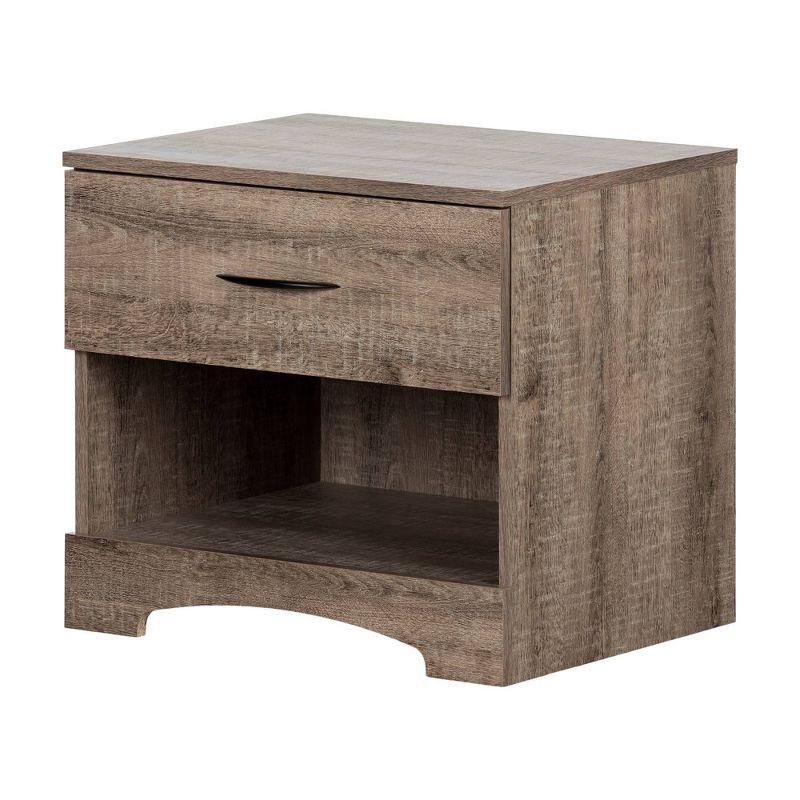 Elegant Weathered Oak 1-Drawer Nightstand with Metal Handle