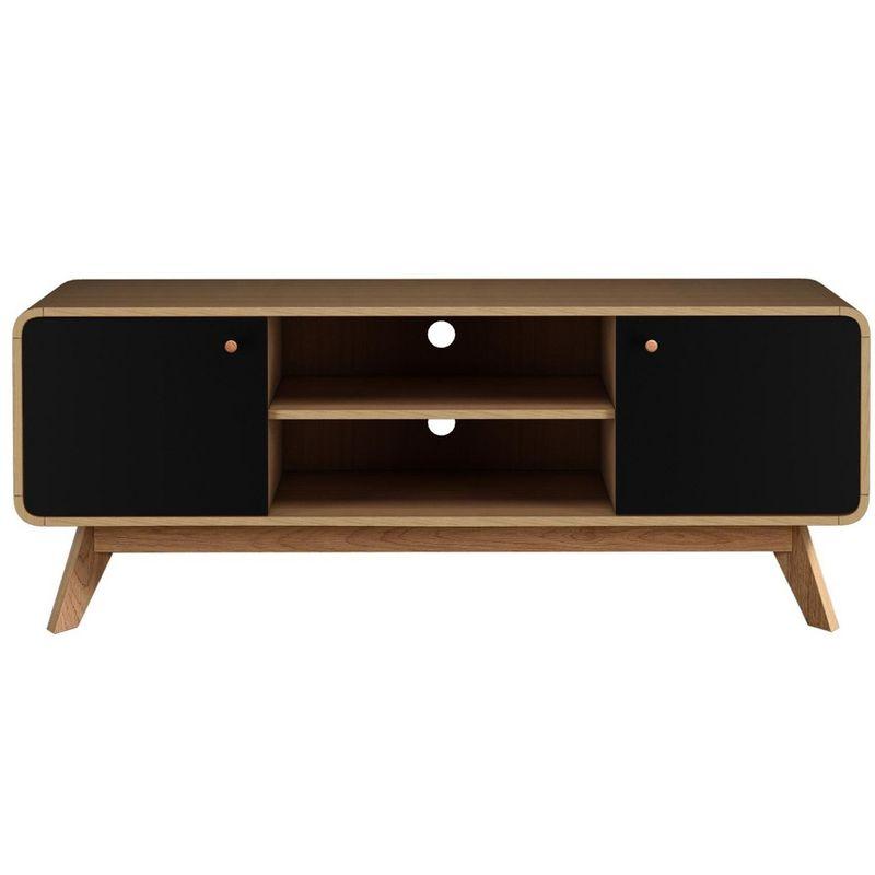 Ren Home Leva Scandinavian 2 Door Rounded TV Stand, Oak and Black