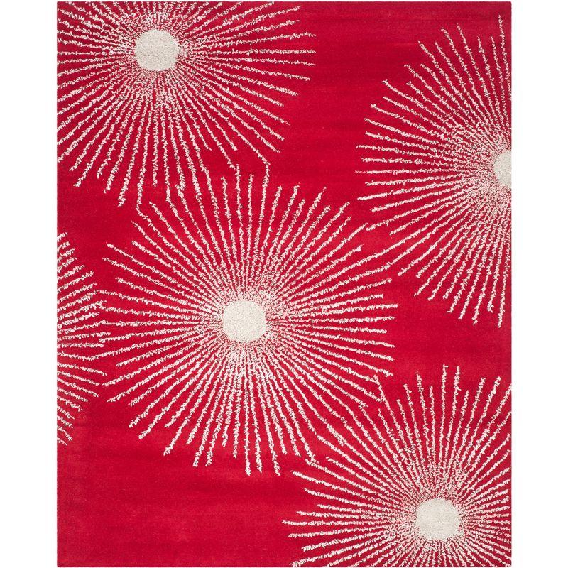 Red and Ivory Round Hand-Tufted Wool Area Rug