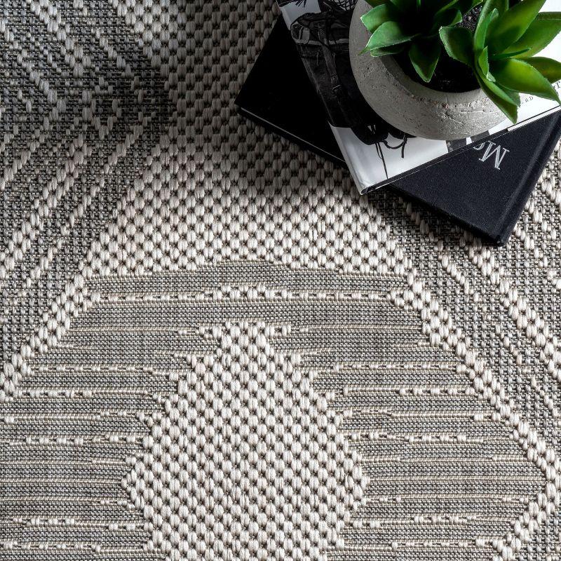 Modern Boho Light Grey Square Synthetic Indoor/Outdoor Rug