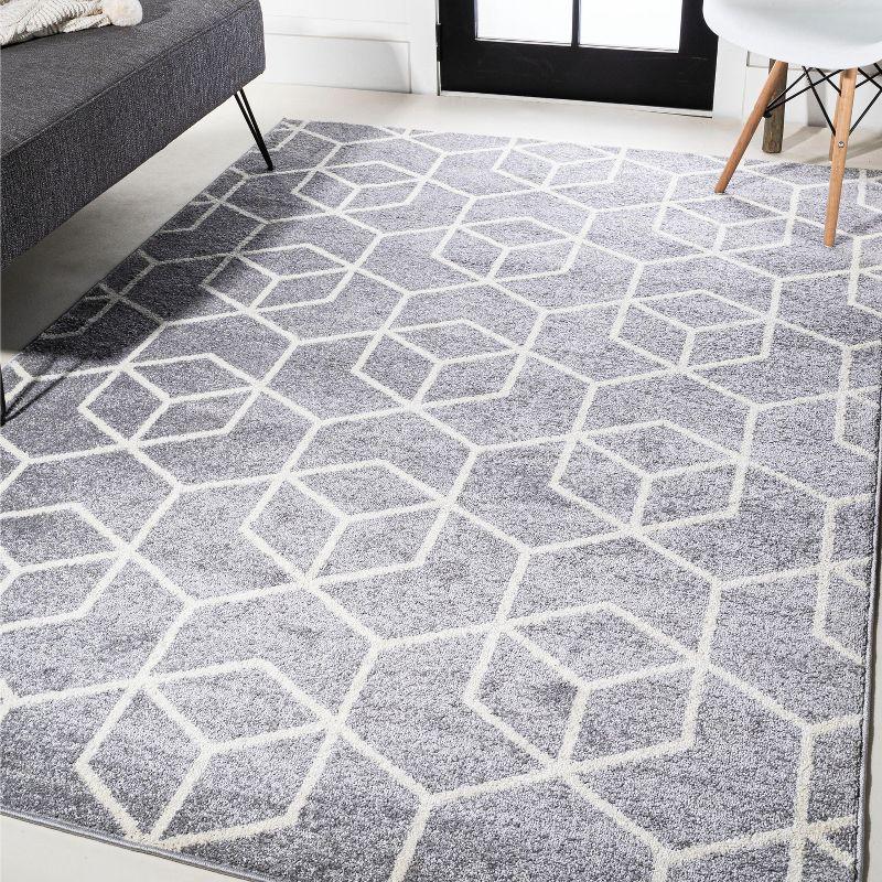 3'x5' Tumbling Blocks Modern Geometric Area Rug, Light Gray/White - JONATHAN Y