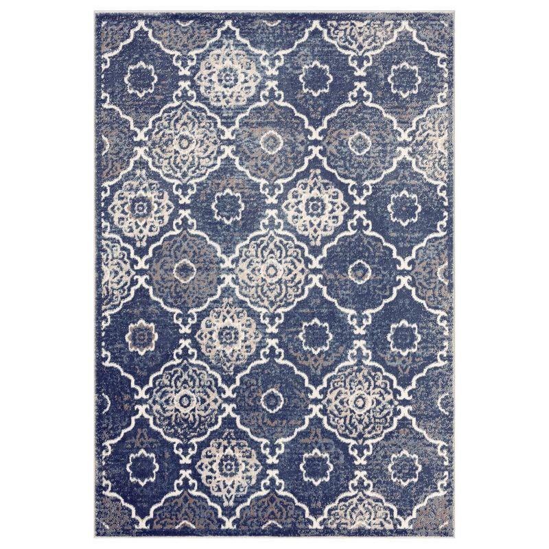 Home Dynamix Boho Andorra Transitional Damask Area Rug, Navy Blue/Ivory, 5'2"x7'2"