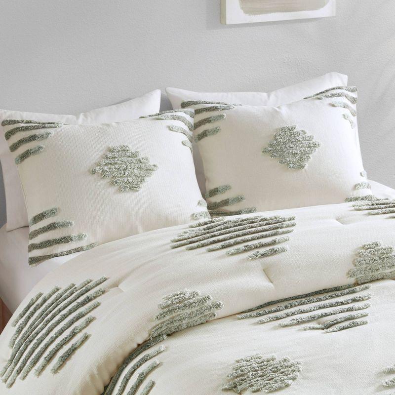 3pc Tahli Cotton Blend Chenille Comforter Set Green/Ivory - Ink+Ivy