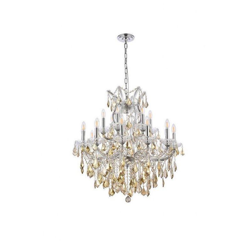 Maria Theresa 19-Light Chrome Chandelier with Golden Teak Crystals