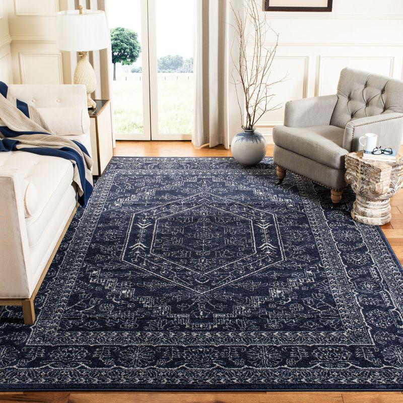 Navy & Ivory Medallion 8' Square Synthetic Easy-Care Area Rug