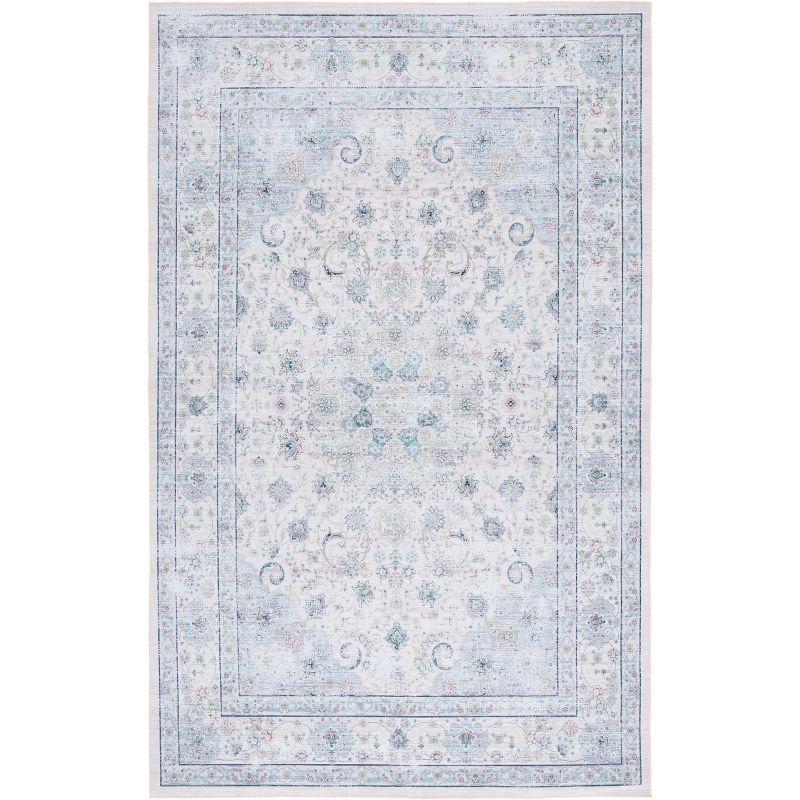 Handmade Blue Round Synthetic Non-slip Washable Rug, 6' x 9'