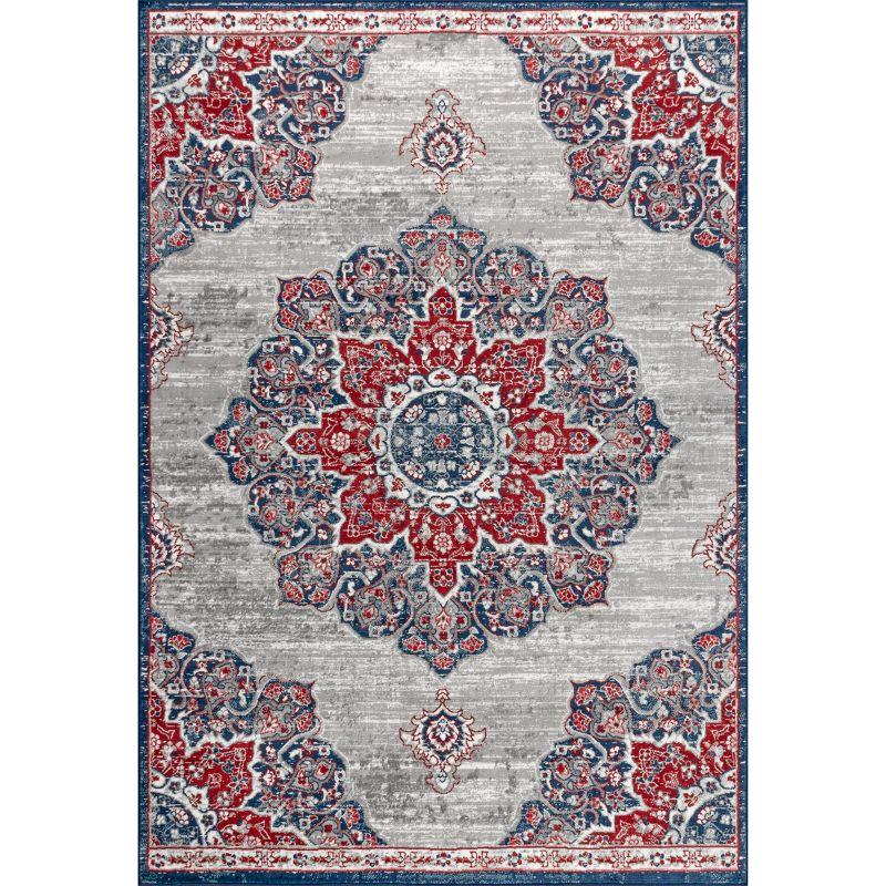 4'x6' Modern Persian Vintage Moroccan Medallion Area Rug, Navy/Red - JONATHAN Y