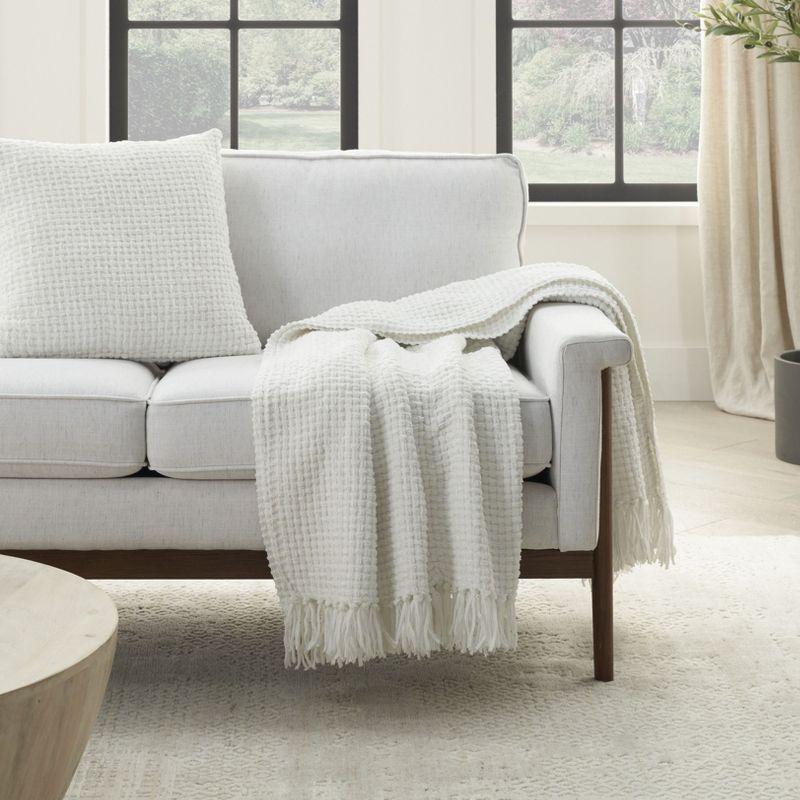 White Knitted Chenille Waffle Weave Throw Blanket 50" x 60"