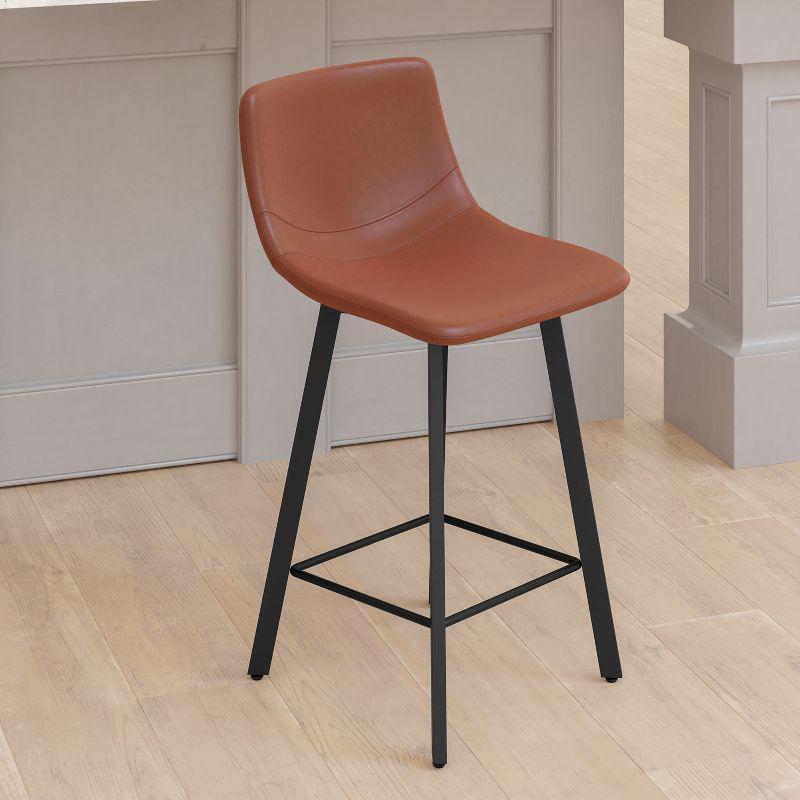 Emma and Oliver Set of Two 24" Modern Upholstered Barstools, Matte Metal Frames and Plastic Floor Glides