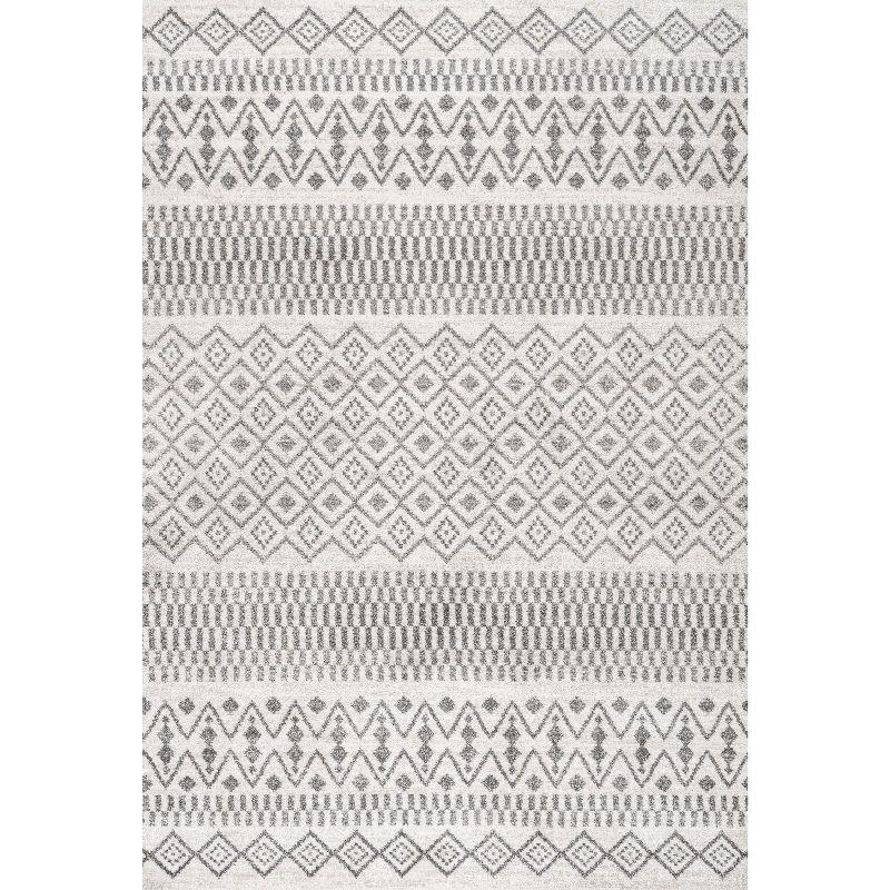 3'x5' Ifrane Berber Geometric Stripe Area Rug, Cream/Gray - JONATHAN Y
