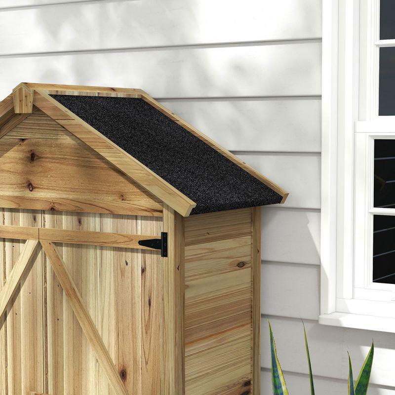 Outsunny Outdoor Storage Cabinet with Asphalt Roof, Wooden Garden Shed with Lockable Doors and Shelves, Wood Tool Shed for Backyard, Patio, Natural