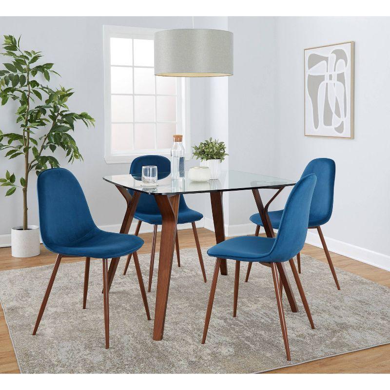 Folia 5-Piece Glass Top Dining Set with Blue Chairs