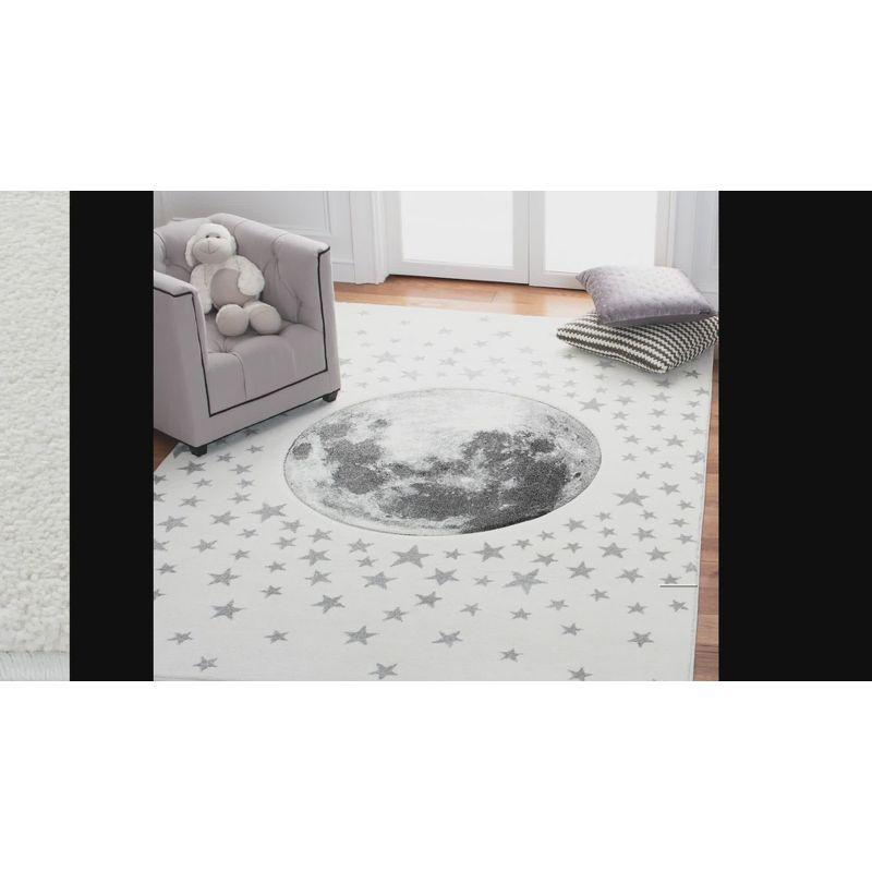 Starry Night Synthetic Round Kids Rug in Navy & Gray - Non-Slip and Stain-Resistant