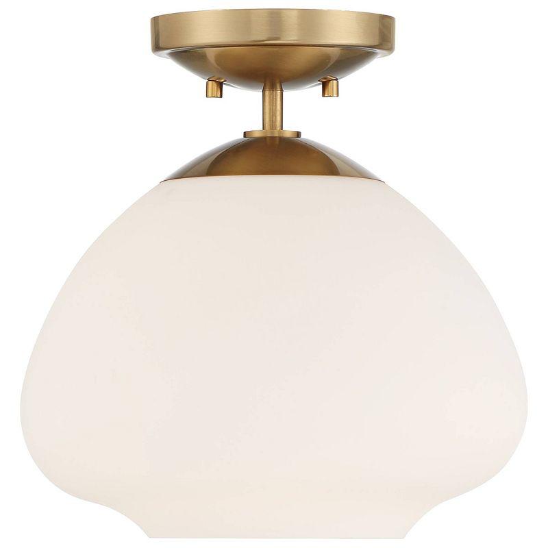 Possini Euro Design Orilla Modern Ceiling Light Semi Flush Mount Fixture 12" Wide Warm Brass Opal Glass for Bedroom Kitchen Living Room Hallway House