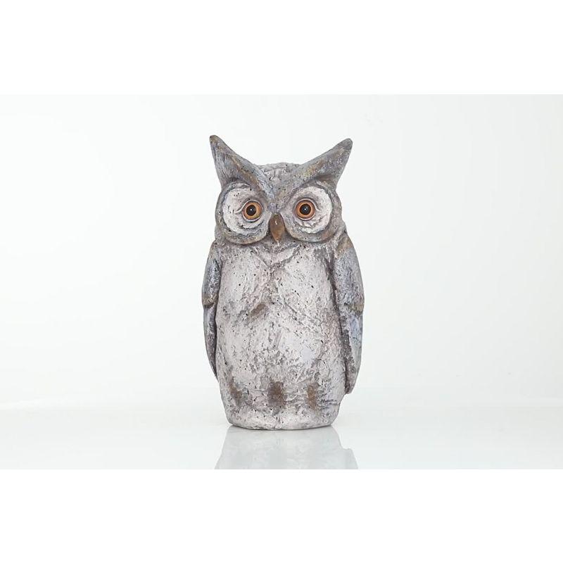 17" Gray Polystone Owl Garden Sculpture with Orange Eyes