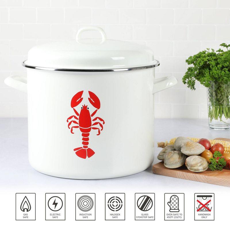 16-Quart White and Red Enamel Steel Lobster Stock Pot