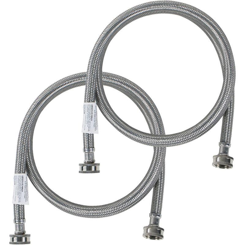 Certified 4ft Braided Stainless Steel Washing Machine Hoses, 2-Pack