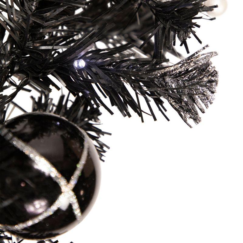 6' x 10" Pre-Lit Decorated Black Pine Artificial Christmas Garland Cool White LED Lights