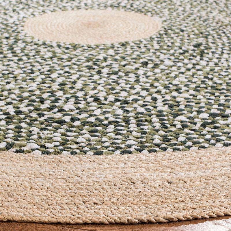 Green and Natural Round Handwoven Cotton Rug, 3' x 3'