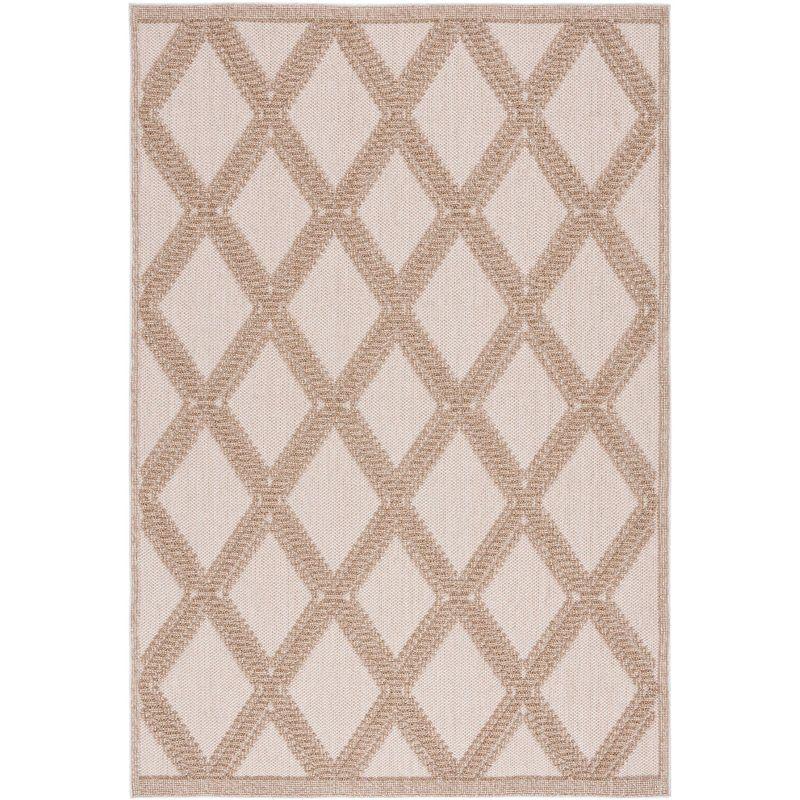 Beige and Brown Geometric 9' x 12' Easy-Care Synthetic Area Rug