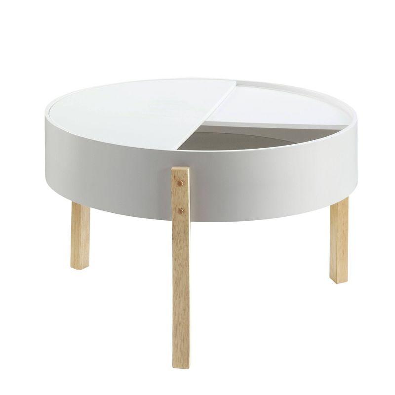 Round White and Natural Wood Coffee Table with Storage