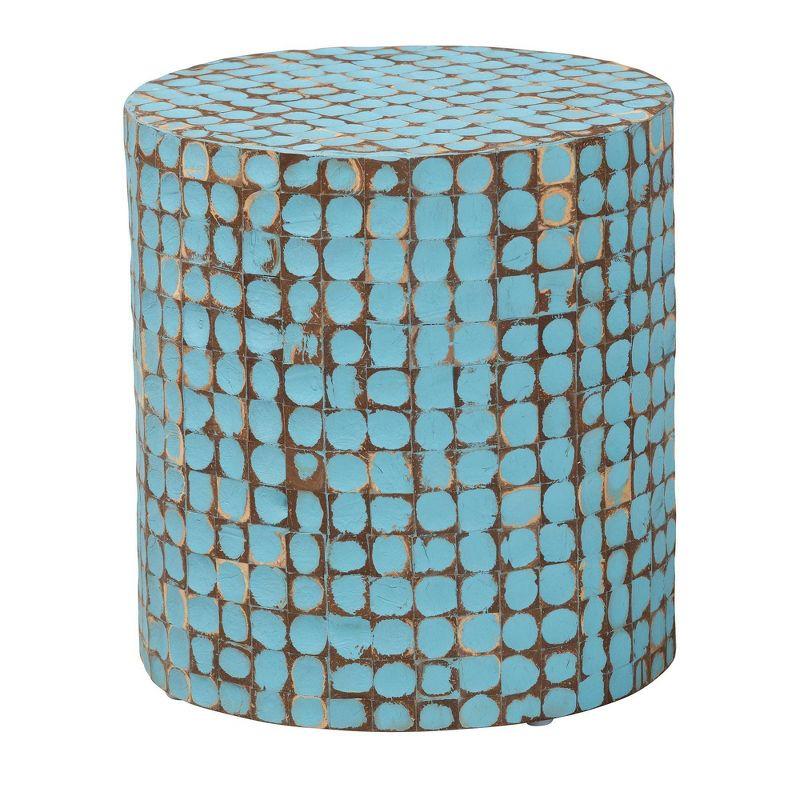 bali & pari Juliette Coconut Shell and Acacia Wood End Table Sky Blue/Natural Brown