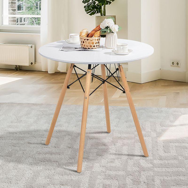 White Round Dining Table with Beech Wood Legs