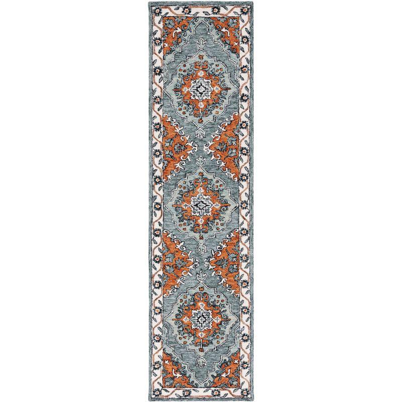 Ivory and Blue Hand-Tufted Wool Runner Rug