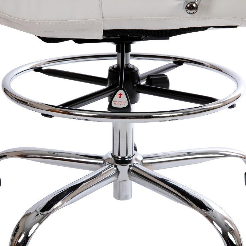 Modern White LeatherSoft Swivel Drafting Chair with Chrome Base