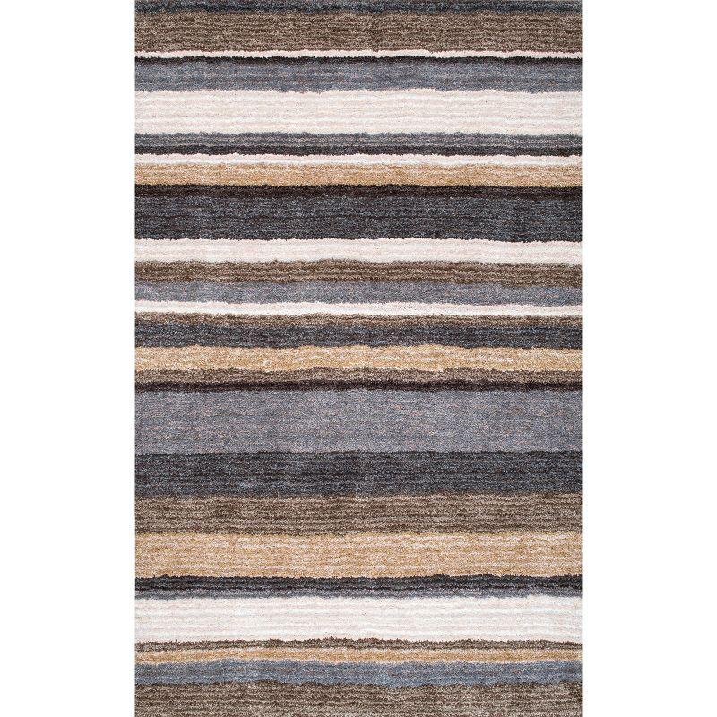 Nuloom Drey Striped 5x8 Shag Area Rug for Living Room Bedroom Dining Room Nursery, Beige Multicolor/Brown