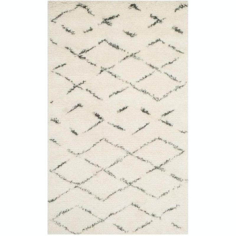 Ivory and Grey Hand-Tufted Wool Shag Rug, 3' x 5'