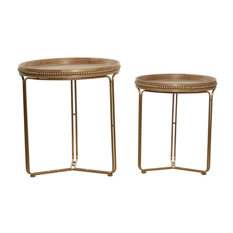 Contemporary Wood Accent Table Light Brown - Olivia & May: Set of 2, Iron Frame, No Assembly Required