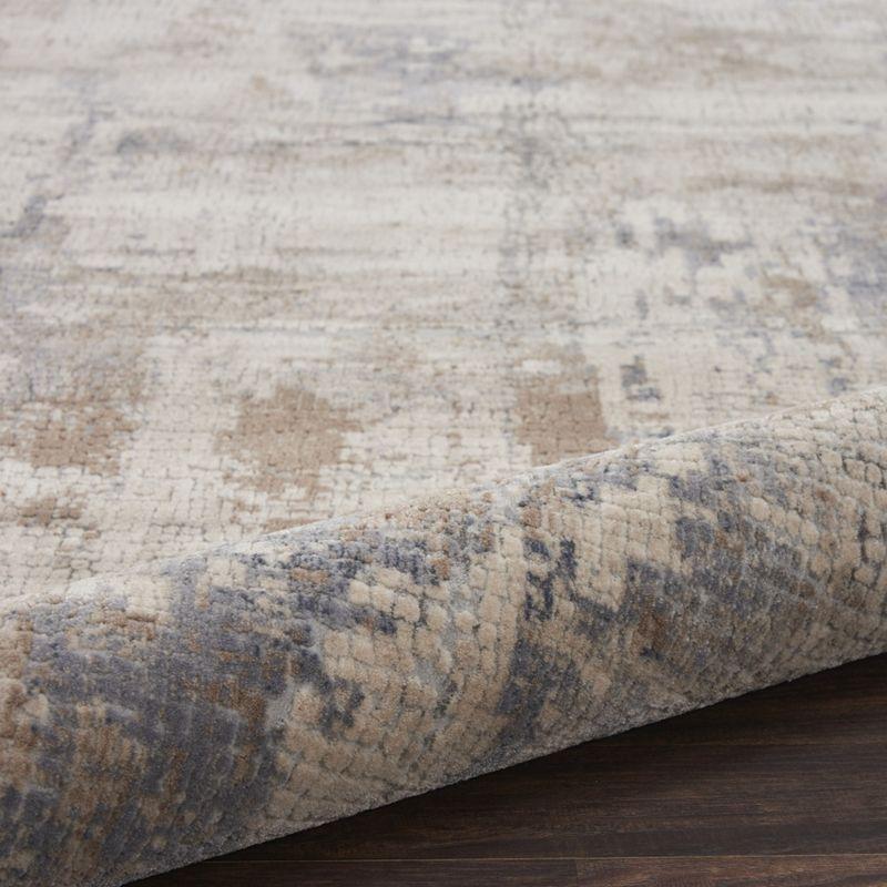 Abstract Beige-Grey Synthetics 5'3" Hand-Knotted Round Rug