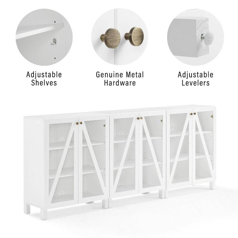 Crosley 90" Cassai 3pc Media Sideboard Cabinet Set of 3 Storage Pantries White: Modern Farmhouse Style, 9 Adjustable Shelves