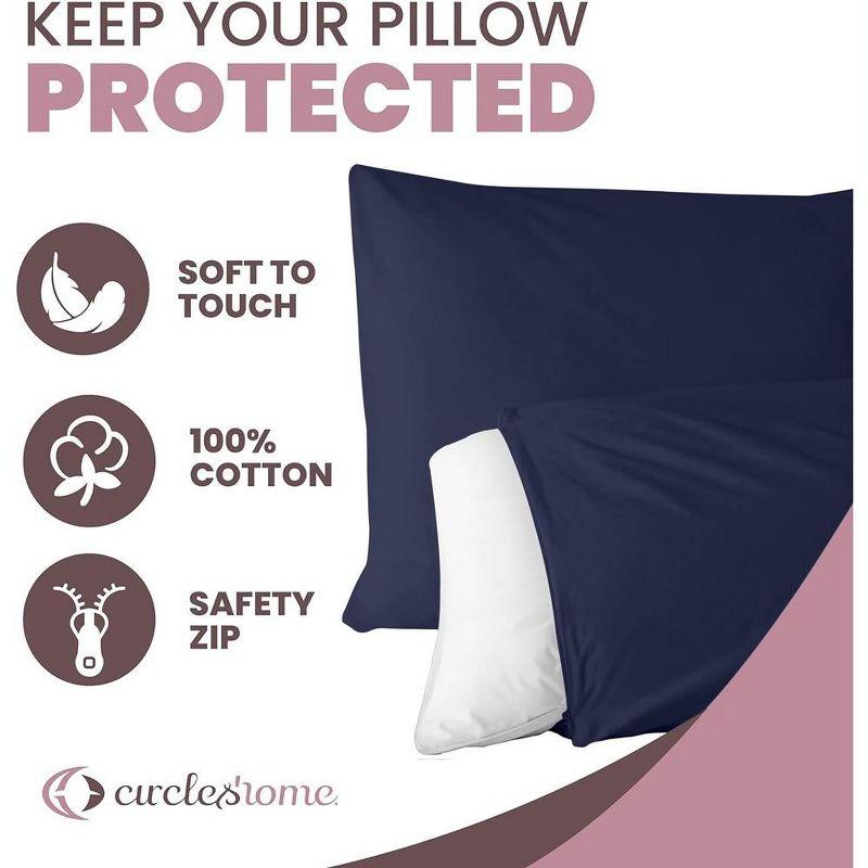 Circles Home 100% Cotton Breathable Pillow Protector with Zipper (4 Pack)