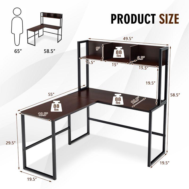 Costway 55''L-Shaped Desk Corner Computer Desk Writing Workstation Table w/Hutch