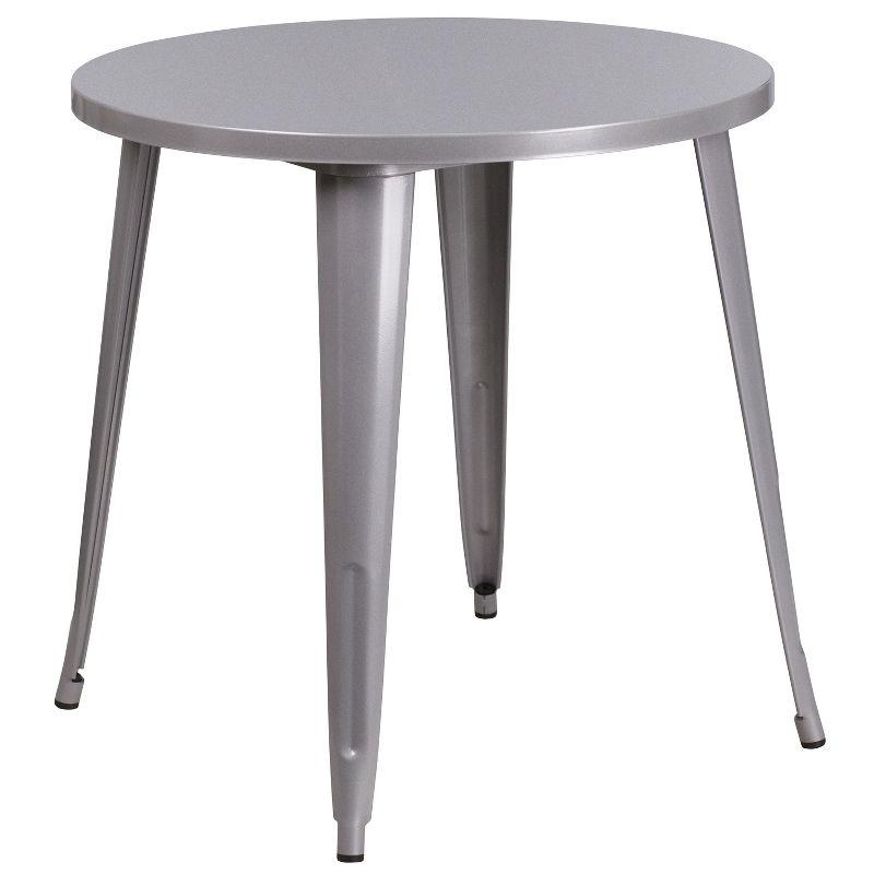 30" Round Silver Metal Indoor-Outdoor Dining Table