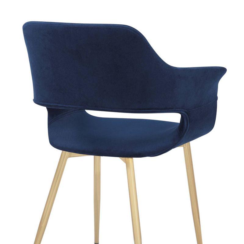 Elegant Blue Velvet Upholstered Arm Chair with Gold Metal Legs