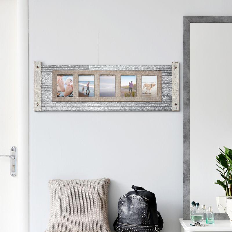 Rustic Whitewashed Wood and Metal 5-Photo Wall Frame