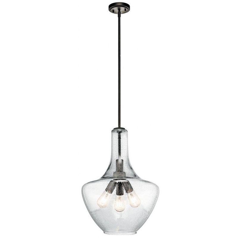 Everly 22.75" 3 Light Bell Pendant Clear Seeded Glass Brushed Nickel