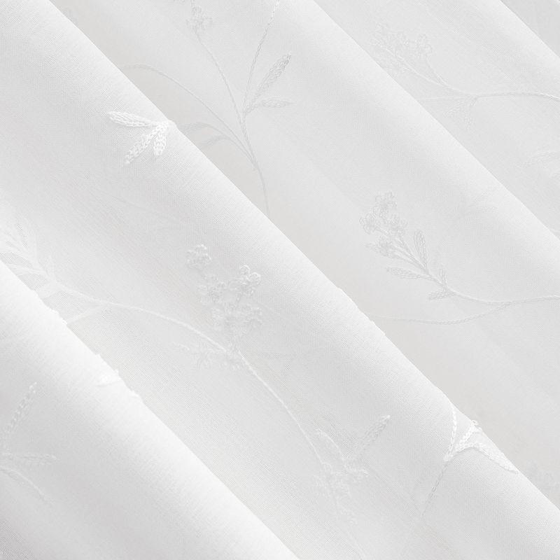 84"x50" Delia Embroidered Floral Sheer Rod Pocket Curtain Panel Ivory - No. 918: Modern Botanical Plain Weave