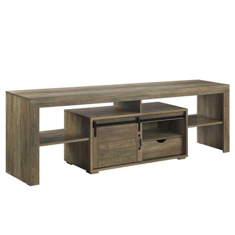 Rustic Oak Finish Wasim TV Stand with Sliding Barn Doors