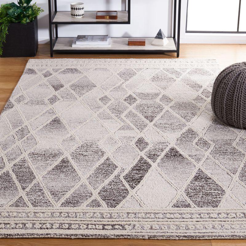 Ivory and Gray Handmade Tufted Wool Abstract Rug