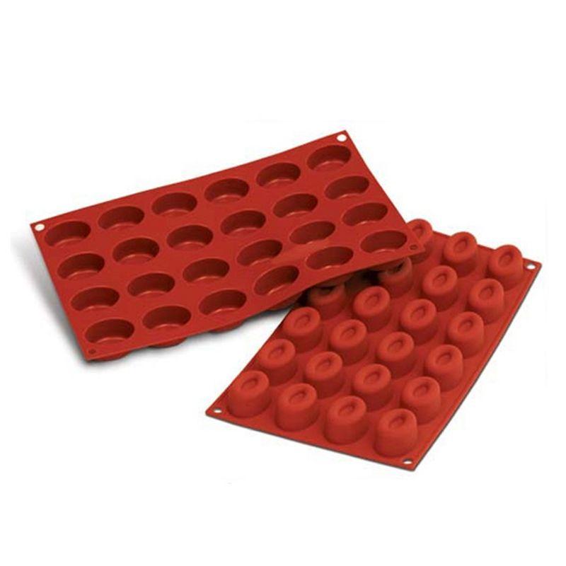 Red Silicone 24-Cavity Oval Savarin Baking Mold