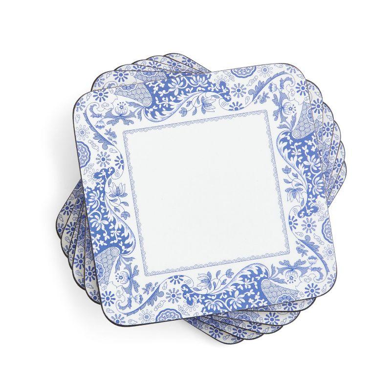 Blue and White Cork-Backed Square Coasters Set of 6