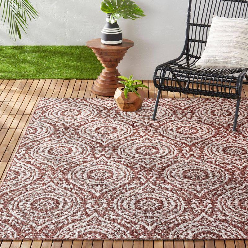 Terracotta & Ivory Moroccan Damask 8' x 10' Synthetic Outdoor Rug