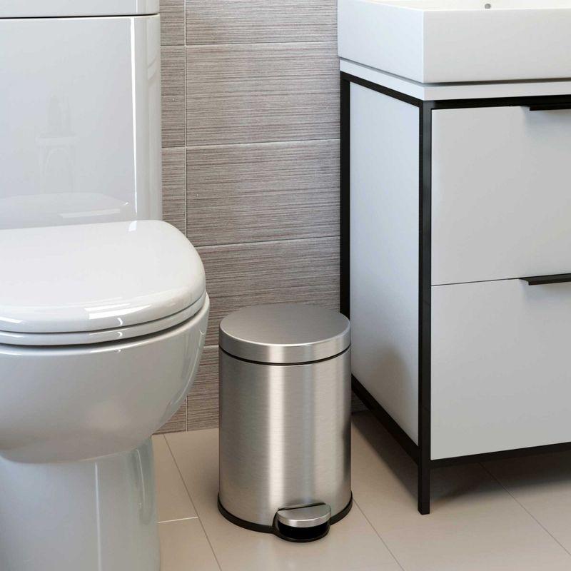 iTouchless Step Pedal Bathroom Trash Can with AbsorbX Odor Filter and Removable Inner Bucket 1.32 Gallon Round Stainless Steel