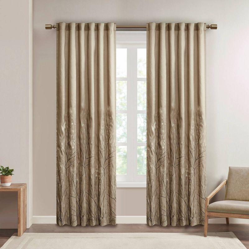 Andora Embroidered Branch Rod Pocket Single Curtain Panel