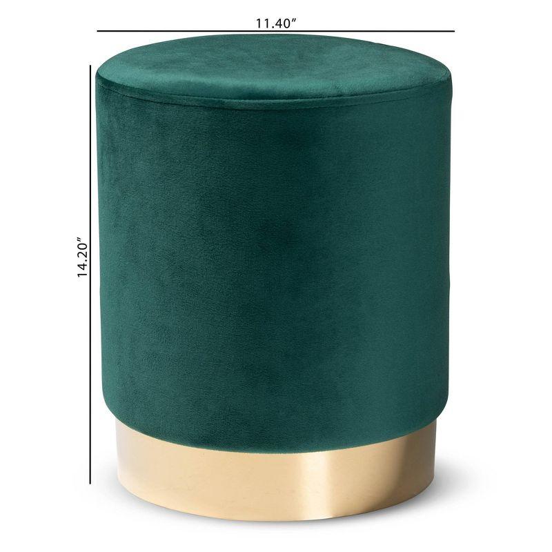 Chaela Velvet Metal Ottoman Green/Gold - Baxton Studio: Luxurious Footstool, Modern Bench Design