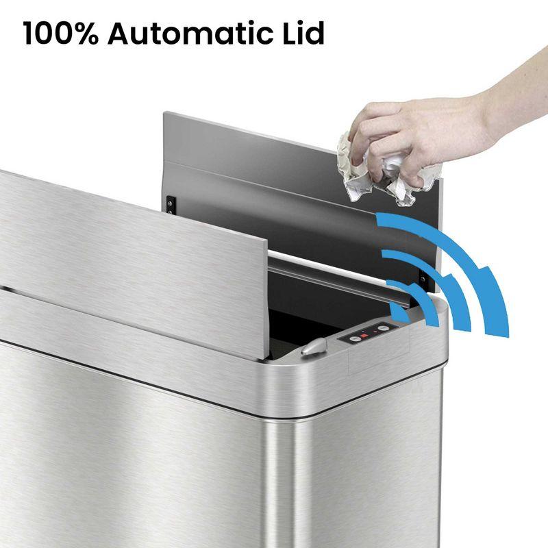 Silver Stainless Steel Touchless Motion Sensor Trash Can with Pet Lock